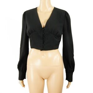 Idem Ditto Black Long Sleeve Crop Blouse Top